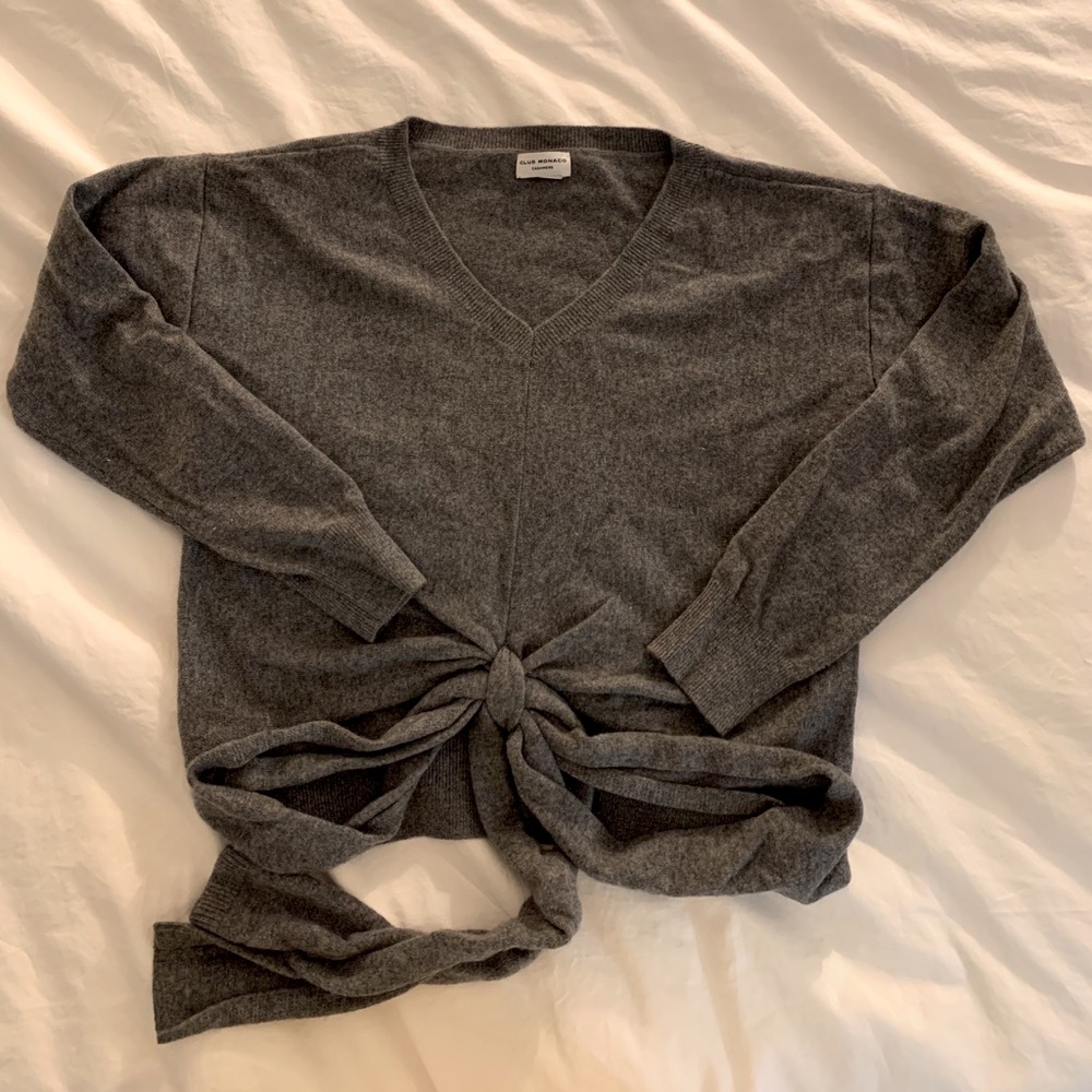 Grey tie front sweater